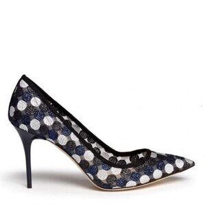 J. CREW COLLECTION 10.5 Elsie Polka Dot Mesh Stiletto Pumps Point Toe Navy Multi